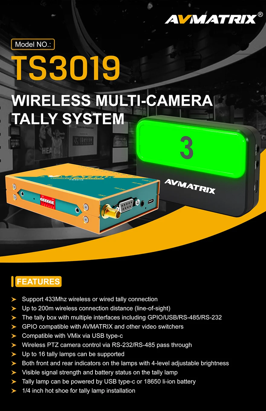 AVMATRIX Wireless Multi-Camera Tally Light System (4 x Tally Lamps)