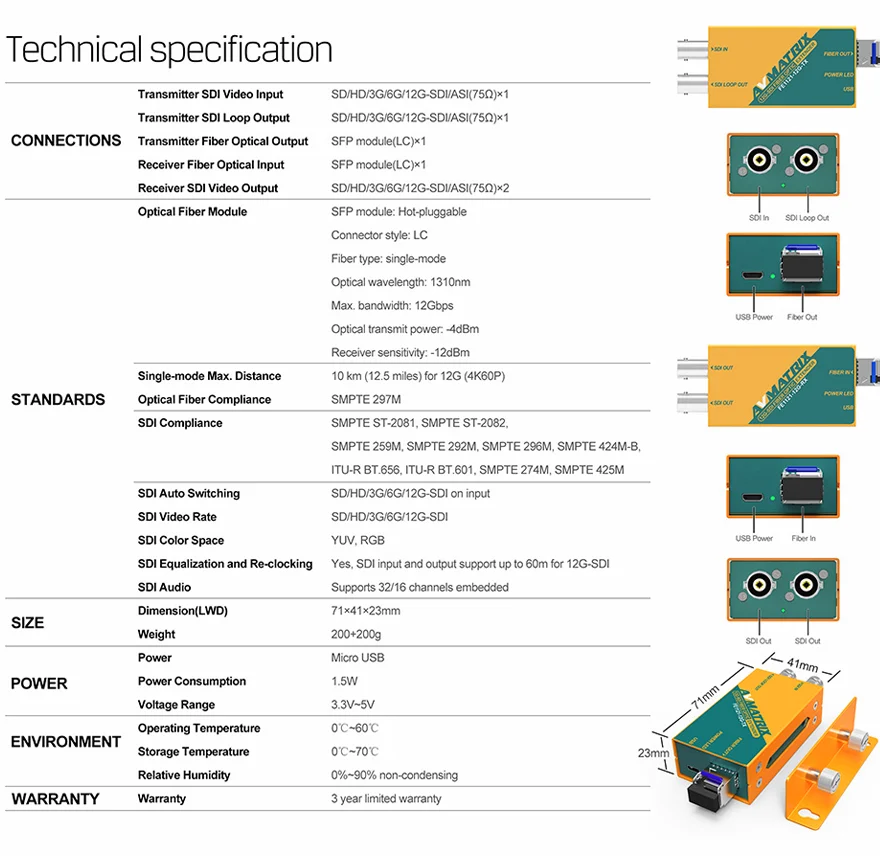 AVMATRIX FE1121-12G 12G-SDI FIBER OPTIC EXTENDER