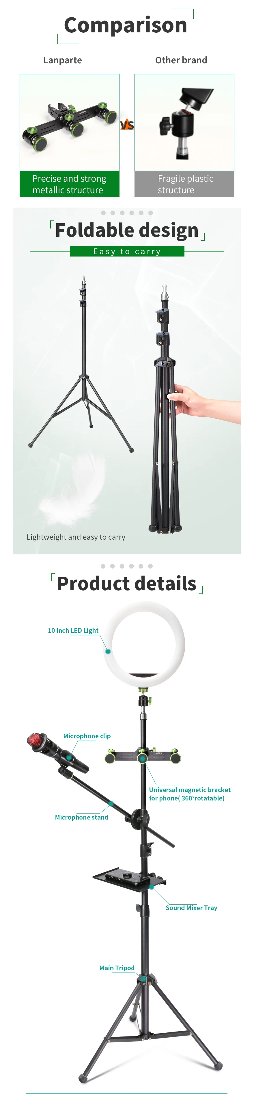 Ring Light Bi-Color 10" + tripod + mic. holder + magnetic holder