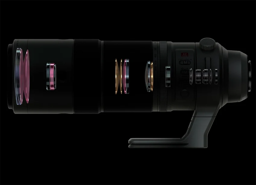 novy fujifilm 150-600mm R LM OIS WR vnutorna konstrukcia objektivu, lens elements inside