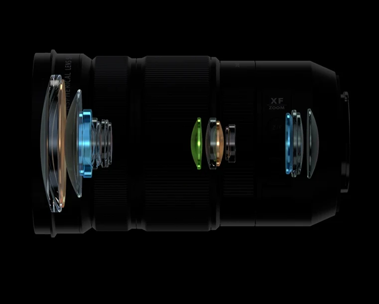 Objektiv fujifilm XF18-120mmF4 LM PZ WR vnutorne sosovky, elements inside the lens